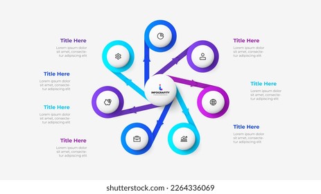 Cycle diagram with 7 options or steps. Slide for business presentation. Infographic template.