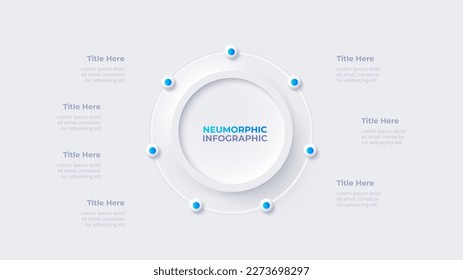Cycle diagram with 7 options or steps. Infographic neumorphism template