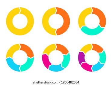 Cycle Diagram With Arrows Set. 1,2,3,4,5,6 Steps Pie Chart Or Circle Graph. Business Presentation Concept. Vector Illustration.