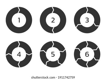 Cycle diagram with arrows set. 1,2,3,4,5,6 steps pie chart or circle graph. Business presentation concept. Vector illustration.