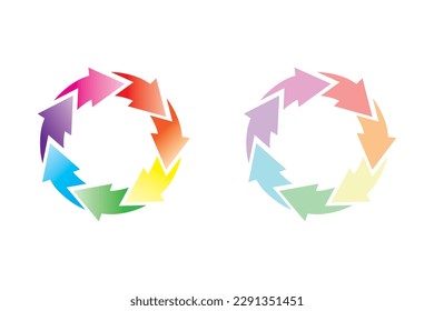 Diagrama de ciclo con flechas. gráfico circular o gráfico circular de pasos. Concepto de presentación de negocios. Ilustración vectorial. Conjunto de ilustraciones de infografía de gráficos. Gráfico de círculos divididos y flechas.