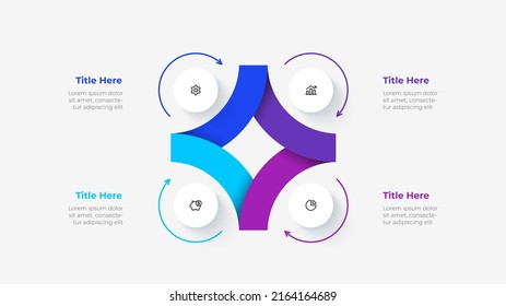 Cycle diagram divided into 4 segments. Concept of four options of business project infographic. Vector illustration for data analysis visualization.