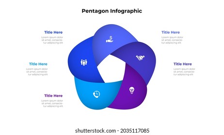 Diagrama de ciclo dividido en 5 sectores. Concepto de diseño de cinco pasos o partes del ciclo económico. Plantilla de diseño infográfico. Visualización de datos empresariales