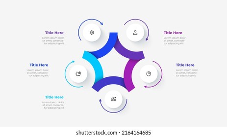 Cycle diagram divided into 5 segments. Concept of five options of business project infographic. Vector illustration for data analysis visualization.