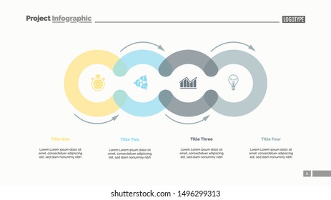 Cycle diagram with four elements. Circular infographics, process chart, layout. Creative concept for presentation, project, report. Can be used for topics like business, strategy, startup.