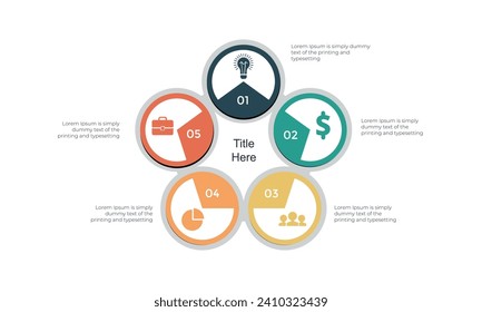 Plantilla de diagrama de ciclo con cinco pasos o opciones, plantilla de infografía para web, negocios, presentaciones, eps10 ilustración