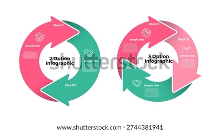Cycle diagram template set 2, 3, option steps circular arrow infographic, for template business presentation. vector editable 