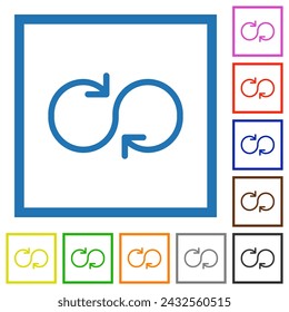 Iconos de color plano de ciclo en marcos cuadrados sobre fondo blanco