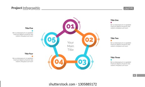 Cycle flowchart with five elements. Step diagram, option chart, layout. Creative concept for infographics, presentation, project, report. Can be used for topics like management, workflow, marketing.