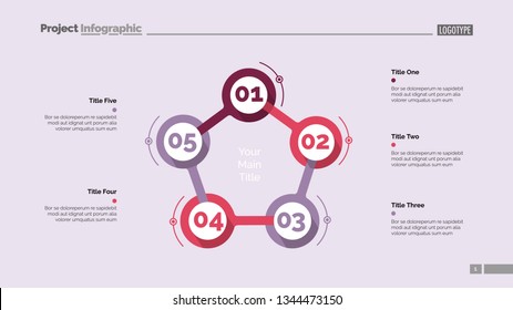 Cycle flowchart with five elements. Step diagram, option chart, layout. Creative concept for infographics, presentation, project, report. Can be used for topics like management, workflow, marketing.