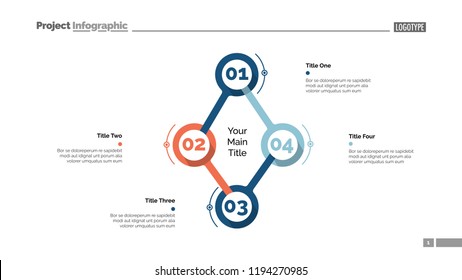 Cycle flowchart with four elements. Step diagram, option chart, layout. Creative concept for infographics, presentation, project, report. Can be used for topics like management, workflow, marketing.