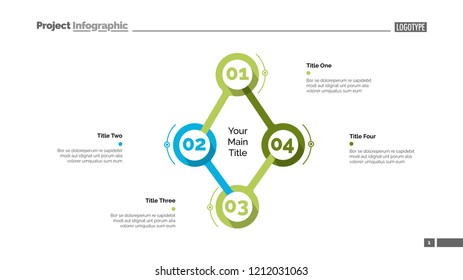 Cycle flowchart with four elements. Step diagram, option chart, layout. Creative concept for infographics, presentation, project, report. Can be used for topics like management, workflow, marketing.