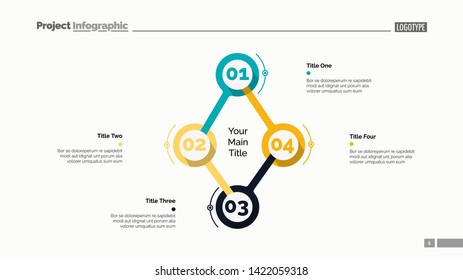 Cycle flowchart with four elements. Step diagram, option chart, layout. Creative concept for infographics, presentation, project, report. Can be used for topics like management, workflow, marketing.