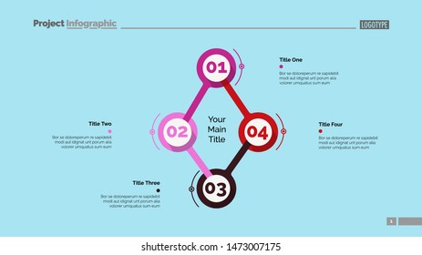 Cycle flowchart with four elements. Step diagram, option chart, layout. Creative concept for infographics, presentation, project, report. Can be used for topics like management, workflow, marketing.