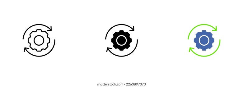 Cycle gear icon. Automation of processes, reducing the influence of the human factor in production. Vector set of icons in line, black and colorful styles isolated on white background.