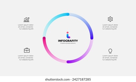 Diagrama de gradiente de ciclo dividido en 4 opciones de gestión de proyectos empresariales. Ilustración vectorial para visualización de análisis de datos