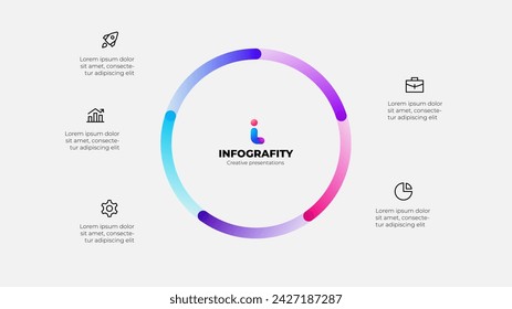 Cycle gradient diagram divided into 5 options of business project management. Vector illustration for data analysis visualization