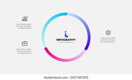 Diagrama de gradiente de ciclo dividido en 3 opciones de gestión de proyectos empresariales. Ilustración vectorial para visualización de análisis de datos