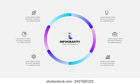 Cycle gradient diagram divided into 6 options of business project management. Vector illustration for data analysis visualization