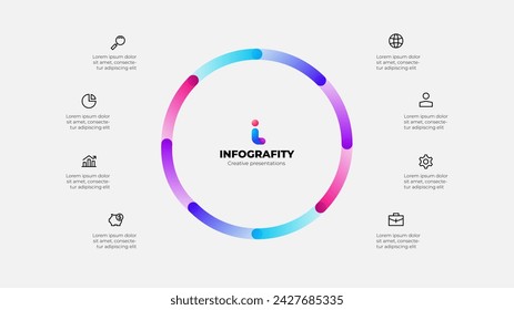 Cycle gradient diagram divided into 8 options of business project management. Vector illustration for data analysis visualization