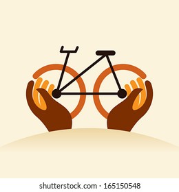 cycle in hands, creative icon