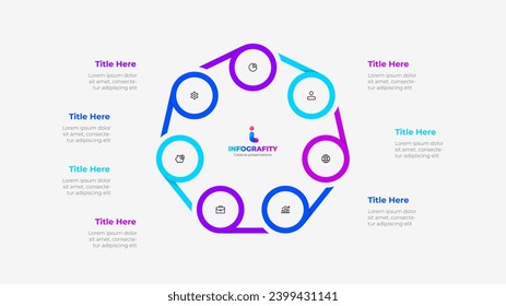 Zyklus-Heptagon-Diagramm mit 7 Optionen oder Schritten. Folie für Infografik