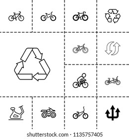 Cycle icon. collection of 13 cycle filled and outline icons such as bicycle, exercise bike, motorcycle, recycle, arrow. editable cycle icons for web and mobile.