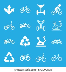 Cycle icons set. set of 16 cycle filled and outline icons such as exercise bike, bicycle, recycle, motorcycle, wheel, arrow