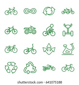 Cycle icons set. set of 16 cycle outline icons such as exercise bike, recycle, bicycle, update, eternity, motorcycle, wheel, family bicycle