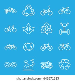 Cycle icons set. set of 16 cycle outline icons such as exercise bike, recycle, bicycle, update, eternity, motorcycle, wheel, family bicycle
