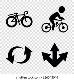 Cycle icons set. set of 4 cycle filled icons such as bicycle, update