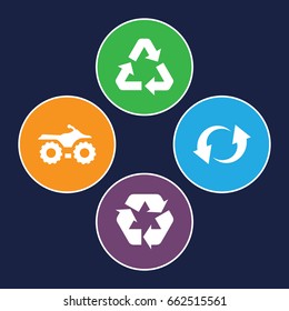 Cycle icons set. set of 4 cycle filled icons such as recycle, update