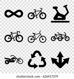 Cycle icons set. set of 9 cycle filled icons such as exercise bike, recycle, eternity, bicycle, motorcycle, family bicycle