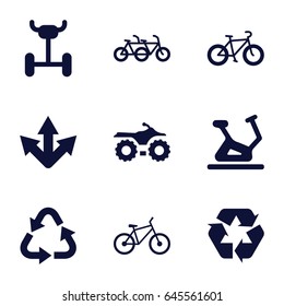 Cycle icons set. set of 9 cycle filled icons such as exercise bike, recycle, bicycle, wheel, motorcycle, family bicycle