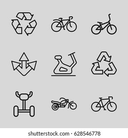 Cycle icons set. set of 9 cycle outline icons such as exercise bike, bicycle, recycle, motorcycle, wheel