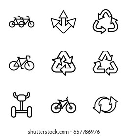 Cycle icons set. set of 9 cycle outline icons such as recycle, update, bicycle, wheel, family bicycle