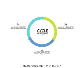 Cycle infographic with 3 segments with icons. Concept of three options of business project infographic.