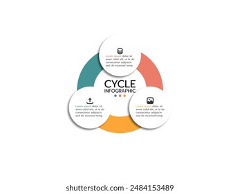 Cycle infographic with 3 segments with icons. Concept of three options of business project infographic.