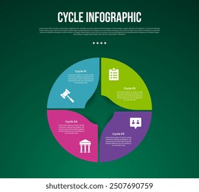 cycle infographic with big piechart circle paper wave folding 3d shadow with 4 point stage with modern dark style for slide presentation vector