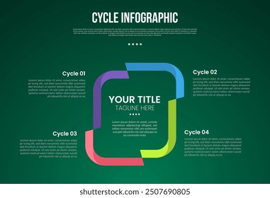 cycle infographic with creative square outline slice part with 4 point stage with modern dark style for slide presentation vector
