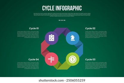 cycle infographic with ribbon folding and circle with 4 point stage with modern dark style for slide presentation vector