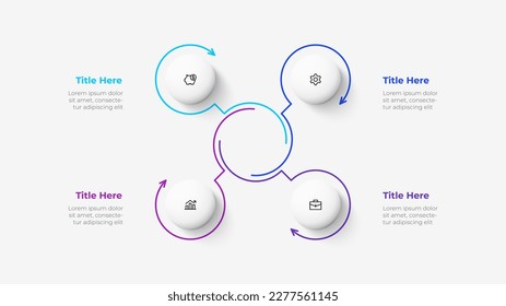 Cycle infographic with thin line arrows and circles. Business template with 4 options