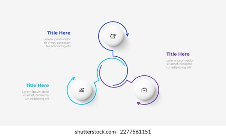 Cycle infographic with thin line arrows and circles. Business template with 3 options