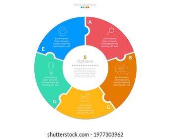 Cycle infographic vector, 5 Options diagram with flat icons, Circle chart infographic template.(divided into layers in file)
