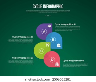 cycle infographic with vertical waterdrop circle unbalance position with 4 point stage with modern dark style for slide presentation vector