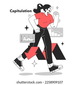 Cycle of investor emotions. Capitulation of character throughout the cycle in share market. Emotional roller coaster of investing. Flat vector illustration