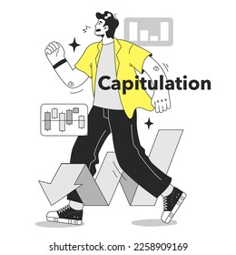 Cycle of investor emotions. Capitulation of character throughout the cycle in share market. Emotional roller coaster of investing. Flat vector illustration