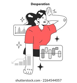 Cycle of investor emotions. Desperation of character throughout the cycle in share market. Emotional roller coaster of investing. Flat vector illustration
