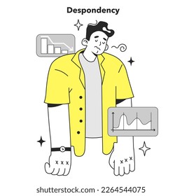 Cycle of investor emotions. Despondency of character throughout the cycle in share market. Emotional roller coaster of investing. Flat vector illustration