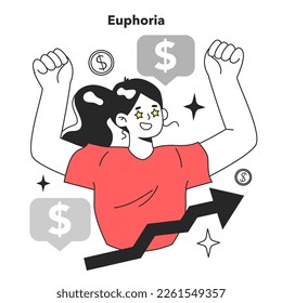 Cycle of investor emotions. Euphoria of character throughout the cycle in share market. Emotional roller coaster of investing. Flat vector illustration